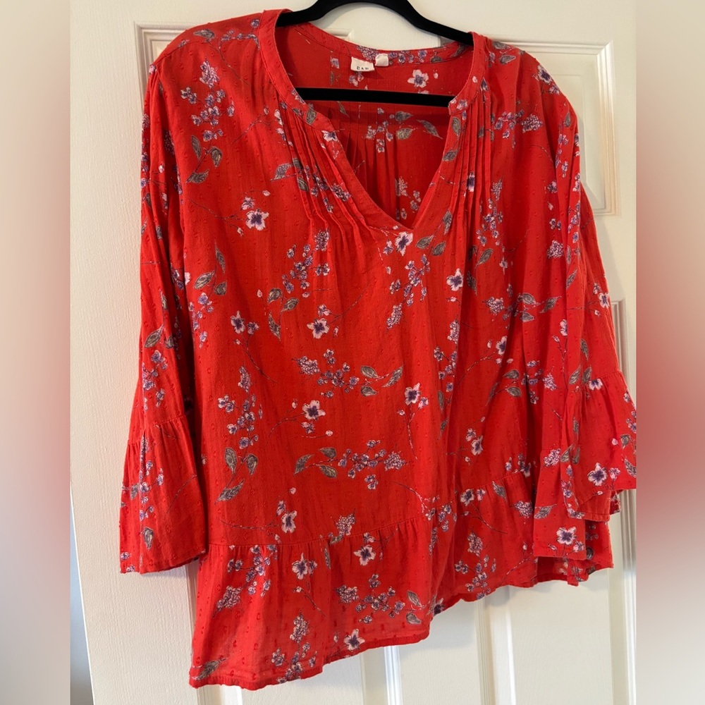 Floral Red cotton boho blouse